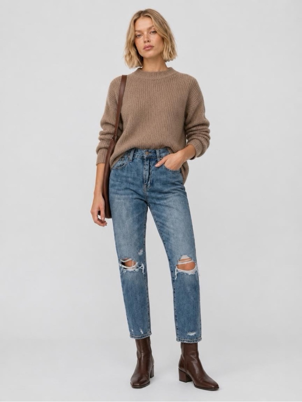 pistola High-Rise Distressed Straight Jeans - Medium Blue